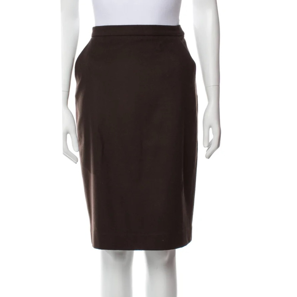 Max Mara Virgin Wool pencil Skirt knee length Brown High waisted Slit